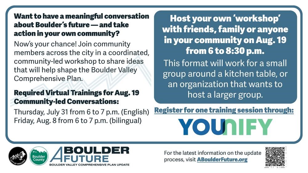 A graphic image featuring information about how to sign up for the community conversations.