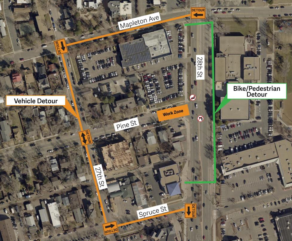 A map of the 28th Street and Pine Street intersection