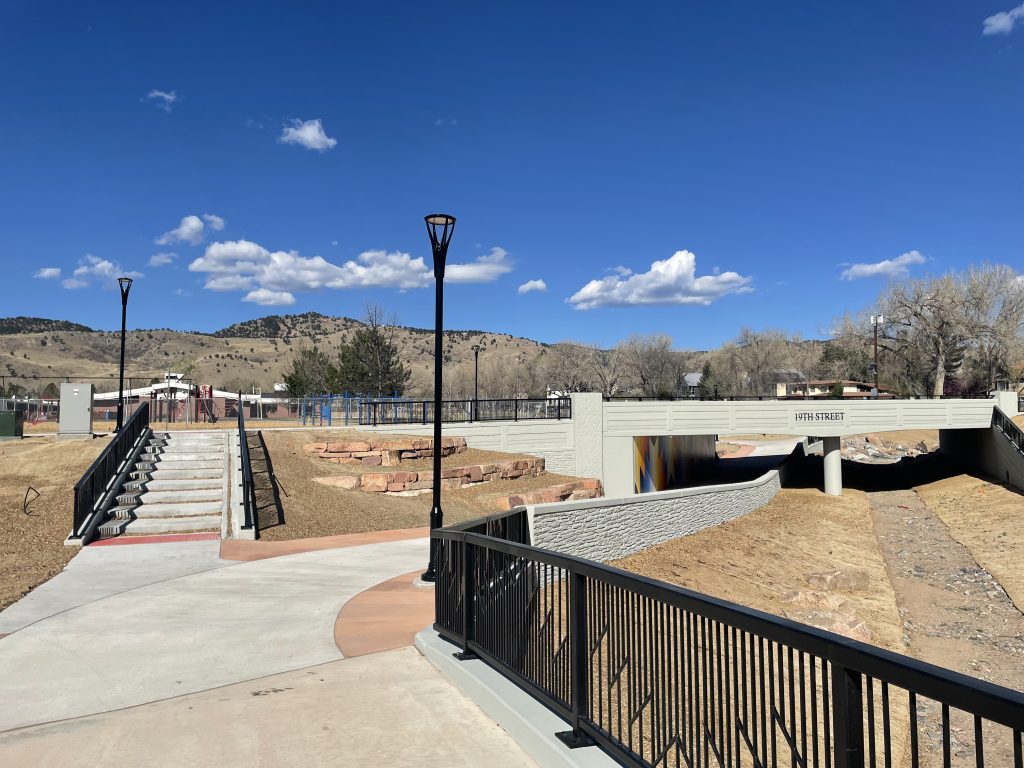 A photo of improvements on 19th Street, including a new underpass and access to Crestview Elementary School