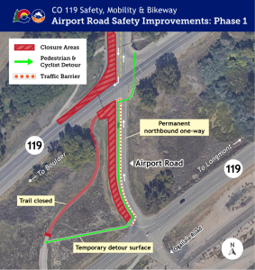 Closures and bicycle detours for Airport Road.